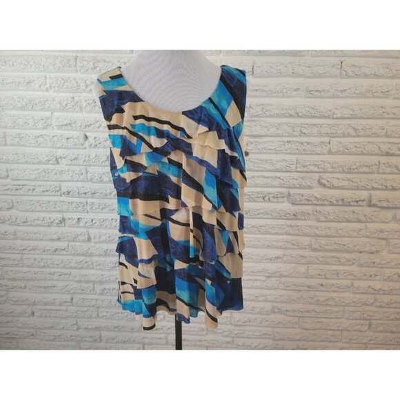 Style & Co Womens Top Extra Large Tank Blue Geometric Lined GEO126E - Picture 1 of 7